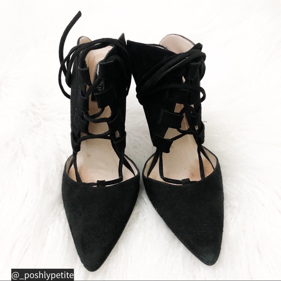 TopShop black suede lace up strappy pump heels - Picture 2 of 14
